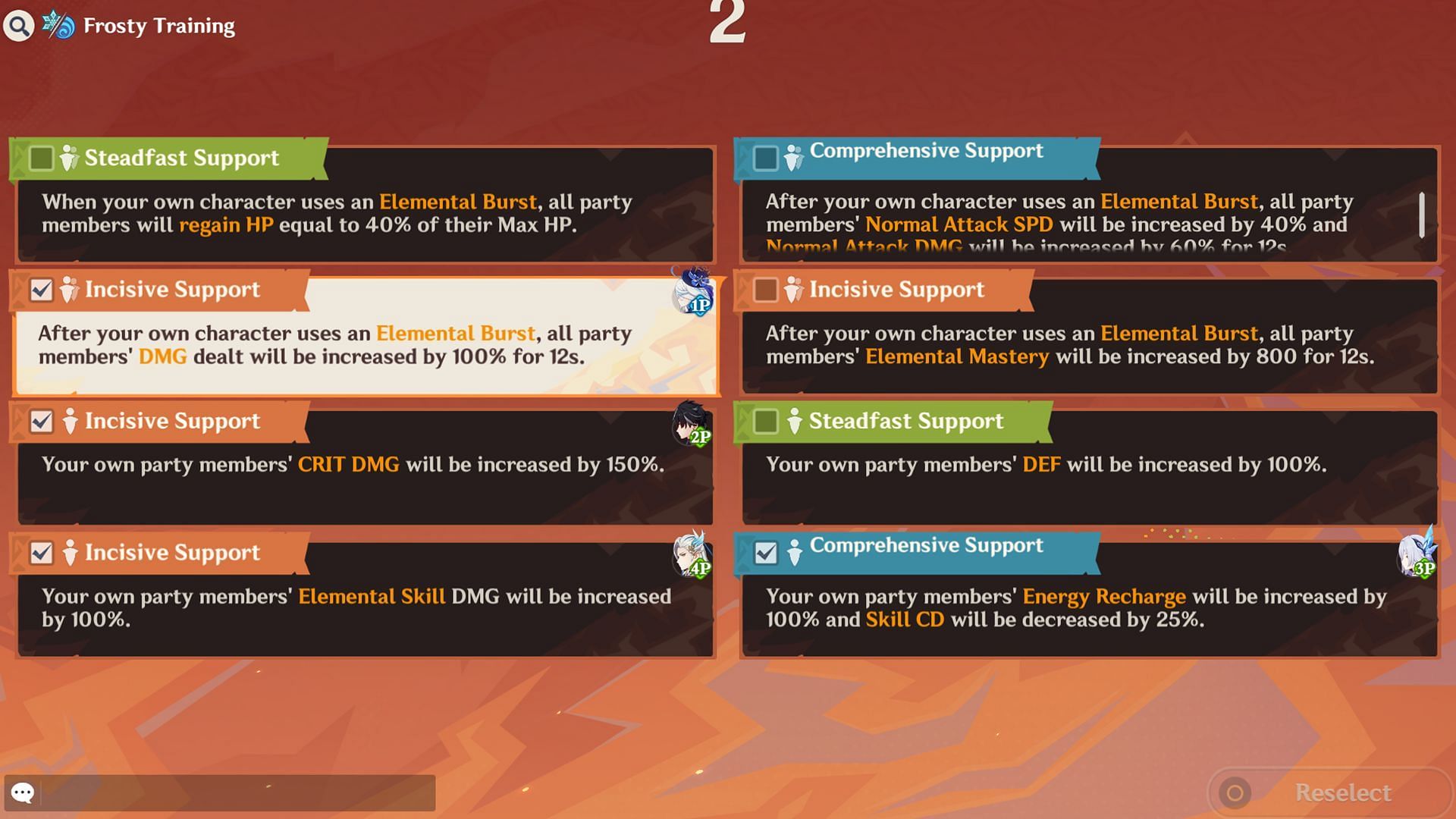 Each player can pick one Reminiscent Reinforcement (Image via Sportskeeda Gaming/HoYoverse)